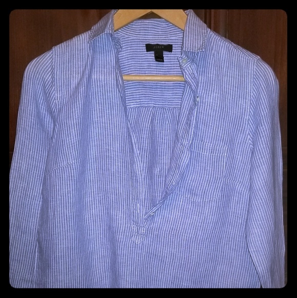 J. Crew Tops - J. Crew linen striped long sleeve shirt